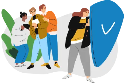 An illustration of a group of people shielded by a large checkmark, emphasizing the importance of following healthy community guidelines to maintain a healthy and safe community