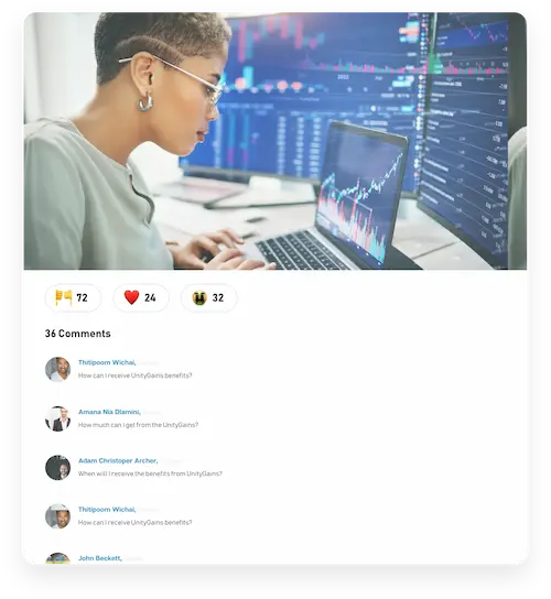 A media showcasing what a user can do on the CommuniTrade platform to represent the supportive and resourceful trading community.