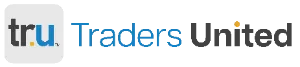 A combination of dark TradersUnited (TRU) logo and a wordmark 'TradersUnited' in blue and dark grey